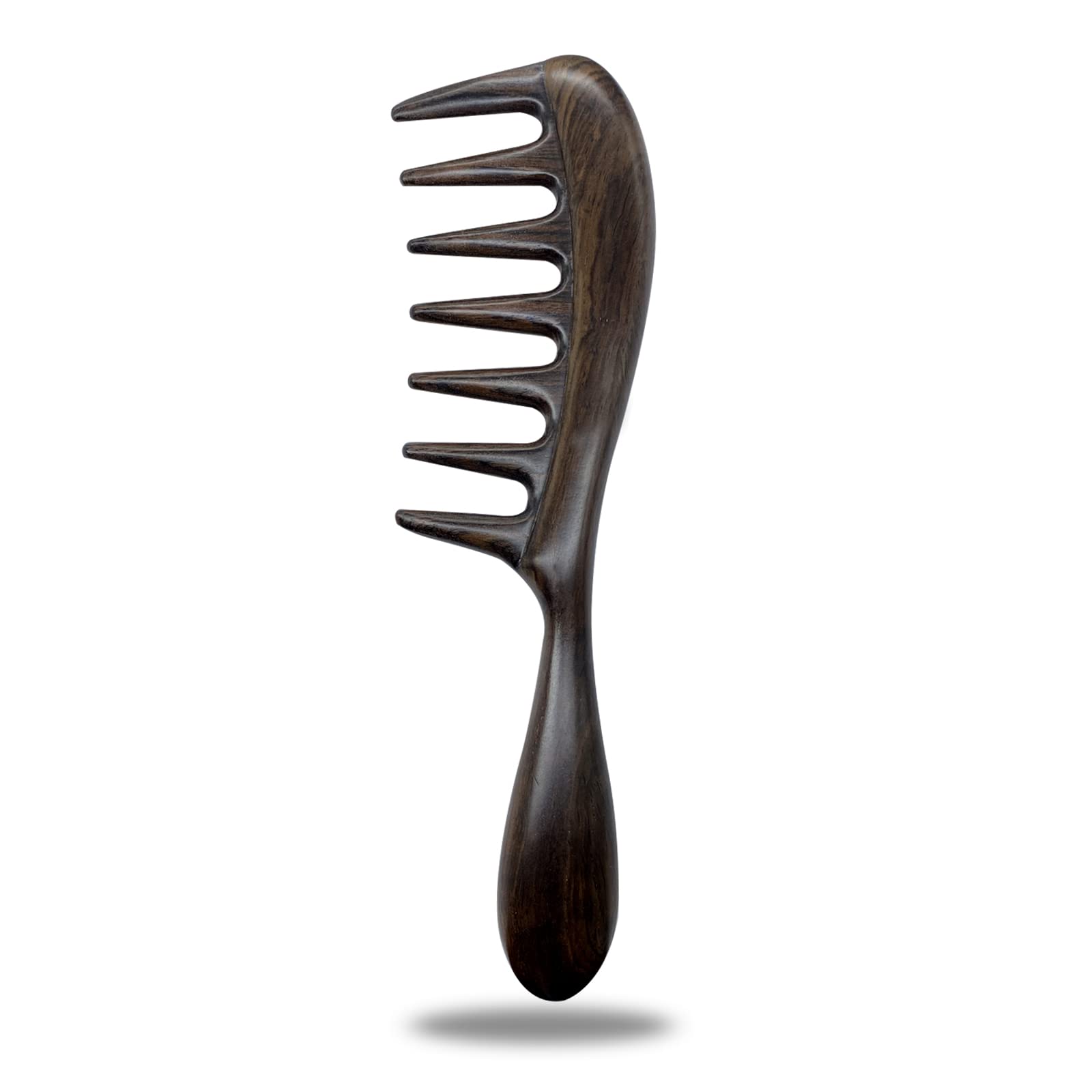 EQLEF Large Wide Tooth Comb - Natural Black Sandalwood Anti Static Detangling Handmade Big Tooth Comb for Thick Curls and Straight Hair