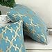 CaliTime Pack of 2 Throw Pillow Covers Cases for Couch Sofa Home Decoration Modern Quatrefoil Geometric Trellis Chain 18 X 18 Inches Teal/Gold