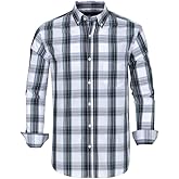 Men's Button Down Shirts Plaid Long Sleeve Dress Shirts Regular-Fit Casual Shirt