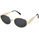 DIMENSIP Retro Oval Sunglasses for Women, Trendy Chic Gold Frame Shades | Vintage 90s Style Sunnies, UV400 Protection, for Beach, Vacation, Daily Wear