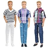 E-TING 3 Sets Casual Wear Plaid Shirt T-shirt Jeans Pants Trousers Doll Clothes for Barbie Fashionistas Ken Doll (#B1)