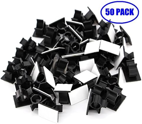 Adjustable Super Sticky Adhesive Cable Management Clips, Black Color, Durable Wire Clamps Cable Ties Holder for Car, Home and Office ( Black, 50 PACK )