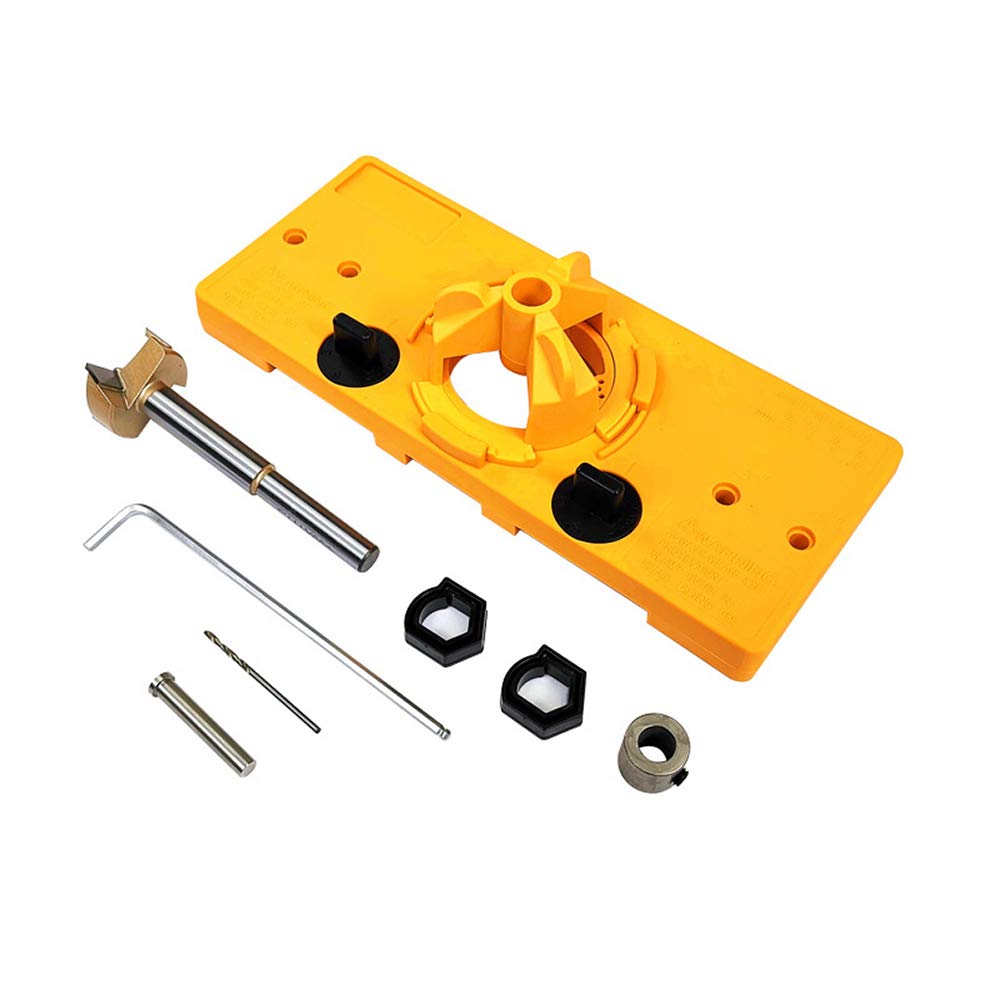 35mm Concealed Hinge Drilling Jigs Hinge Hole Saw Jig Drilling Guide Locator Hole Opener Door Cabinets Woodworking DIY Tool Set (Yellow)