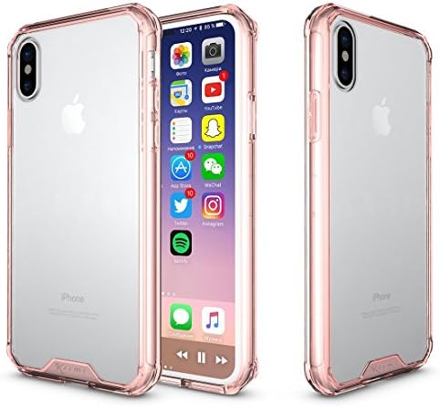 Kssmi iPhone X Clear Case iPhone 10 Crystal Transparent Case Shock Absorption Hybrid Air Cushion Reinforced TPU Bumper Anti-Scratch PC Back Cover Holiday Gift Tempered Glass Screen Protectors Pink
