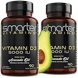 (2 Pack) Vitamin D3 5000 IU in Organic Avocado Oil, 90 Mini Softgels, Non-GMO, Soy Free, Gluten Free, Supports Healthy Bones and Immune Function