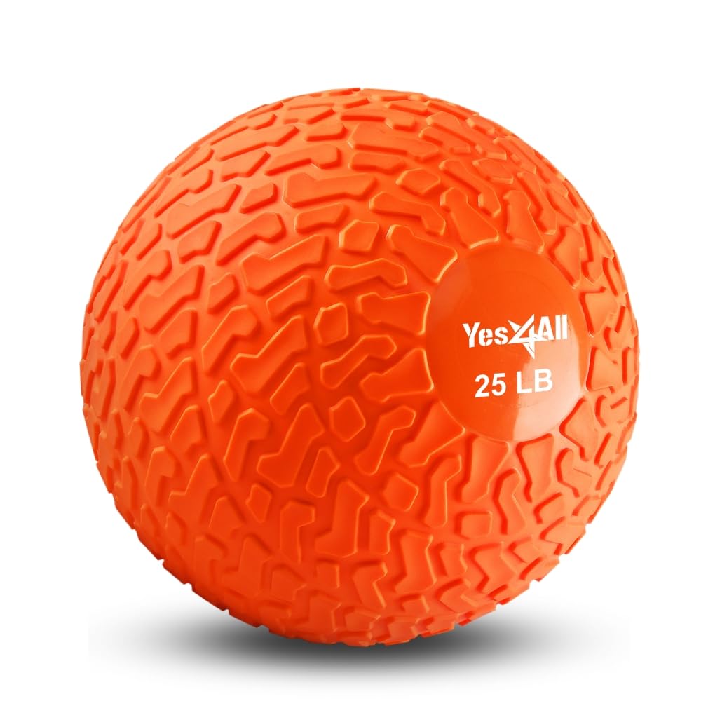 Yes4All 25 lbs Slam Ball for Strength, Power and Workout - Fitness Exercise Ball with Grip Tread & Durable Rubber Shell (25 Lbs, Orange) Image