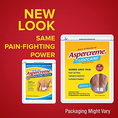 Aspercreme Max Strength Lidocaine Pain Relief Patch for Back Pain, Odor