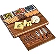 Shanik Upgraded Acacia Wood Charcuterie Board Set with 3 Removable Ceramic Bowls and Serving Utensils - Ideal for Hosting Elegant Parties and Entertaining Guest (Without Engraving)