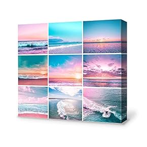 Canvas Wall Art Beach Series Canvas Painting Wall Poster Decor for Living Room Wooden Framed Home Decorations - 12x12 inches