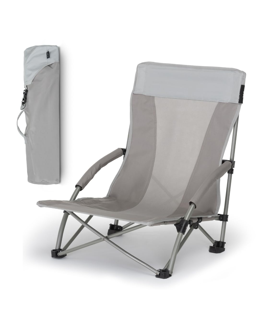 qeedo Johnny Beach Faltbarer Strandstuhl inkl. Netzbelüftung, kleines Packmaß, tragbar mit Packtasche, Sonnenstuhl klappbar, Strandhocker, Campingstuhl mit Breiten Standfüßen & niedriger Sitzhöhe