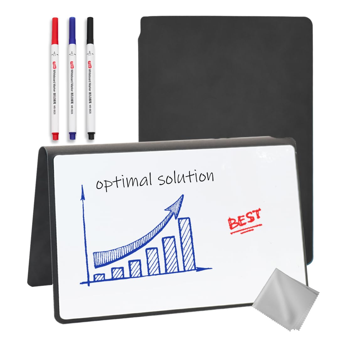 LICQIC A5 Portable Dry Erase Whiteboard Notepad, Reusable Whiteboard Notebook with Pen and Cleaning Cloth for Office, Business, Study, Meeting (Black)