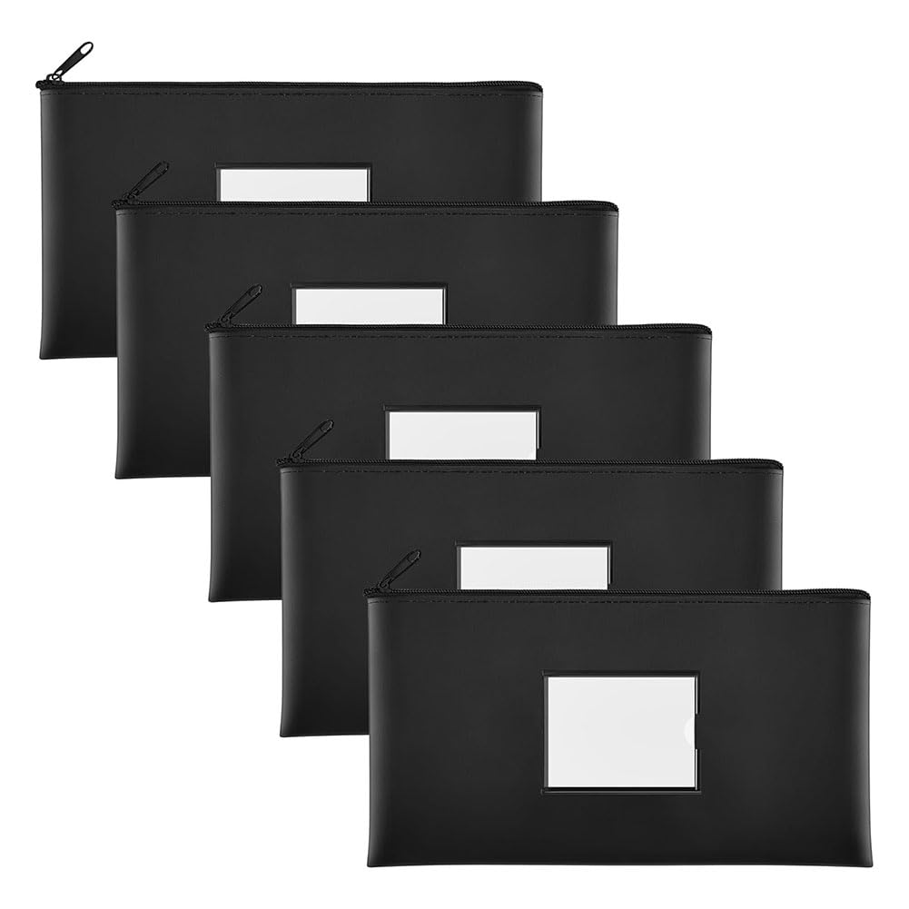 Luwqceu Bank Deposit Money Bags with Zipper, PU Bags Cash Wallet Pouches with Label, for Cosmetics, 5-Pack B