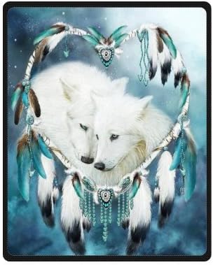 Wolf Dreamcatcher Dream Catcher Soft Fleece Travel Blankets Throws - 40 by 50 Inch