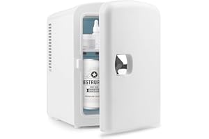 Personal Chiller Portable Mini Fridge Cooler and Warmer, 4 Liter Capacity Chills 6 Cans, Snacks, and Skincare Products, A/C Operation, 100% Freon-Free (White)