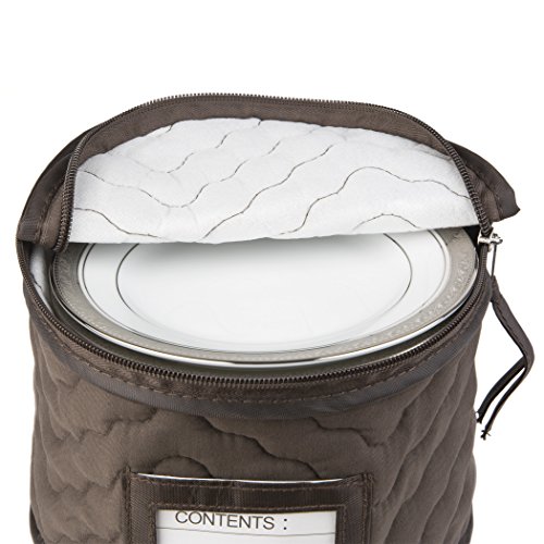 Richards Homewares 4 Pieces Fine China Dinnerware Plates Storage Set - Deluxe Quilted Plush Microfiber - Contents Label Window - Brown - Thumbnail 2