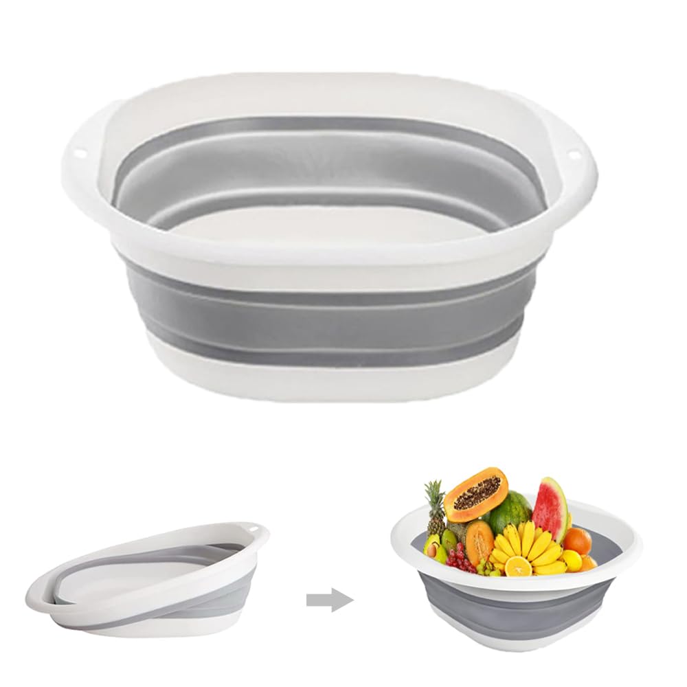 5.5 L Foldable Washing Up Basin, Portable Multipurpose Washing Bowl, Collapsible Space Saving Washtub, Retractable Storage Container for Kitchen Travel Camping Hiking Motorhome Outdoor(Grey,M)