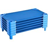 VEVOR Stackable Kiddie Cot, 6 Pack Portable Toddler Nap Cots, Standard Size 40" L x 23" W Daycare Cots for Kids, Preschool Classroom Daycare Beds for Sleeping, Resting, Naptime, Blue
