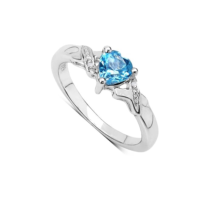 Die Sammlung der Ring Blauer Topas: Silber Ring,b Kleines Herz Blau Topas Swiss, Verlobungsring und Diamant, Ring Größe 47,48