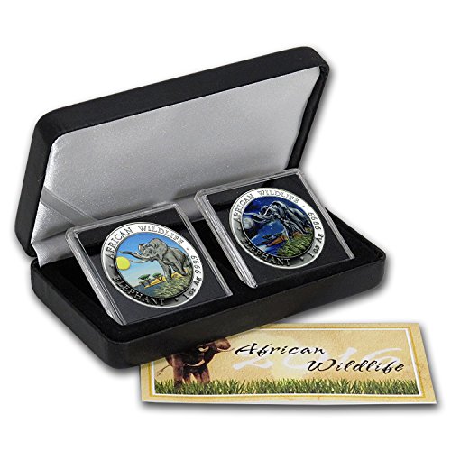 DE 2016 Somalia 2-Coin 1 oz Silver Elephant Set Day/Night (Colored) Brilliant Uncirculated