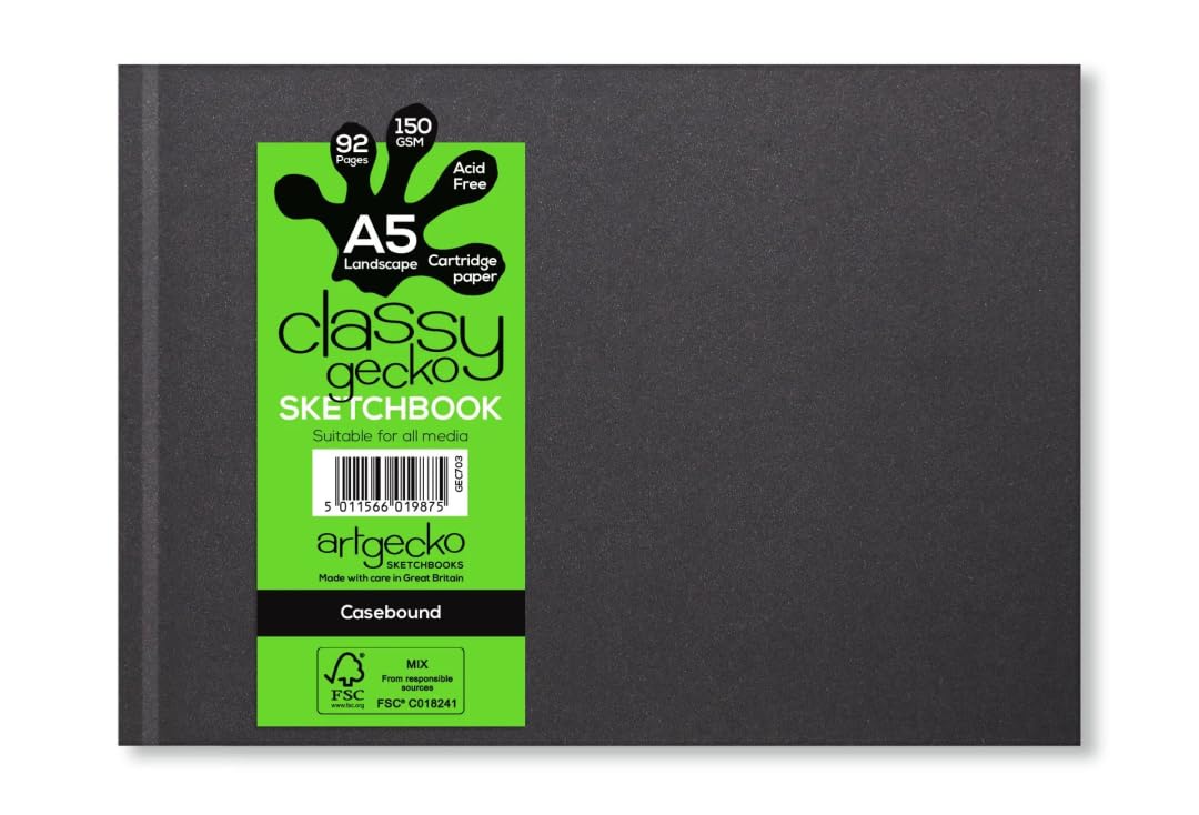 Artgecko A5 Casebound Sketchbook 150gsm 92 Pages | Thick Paper Hardcover Artists Drawing Pad for Pencil Sketching, Pen & Ink, Oil Pastels and Crayons