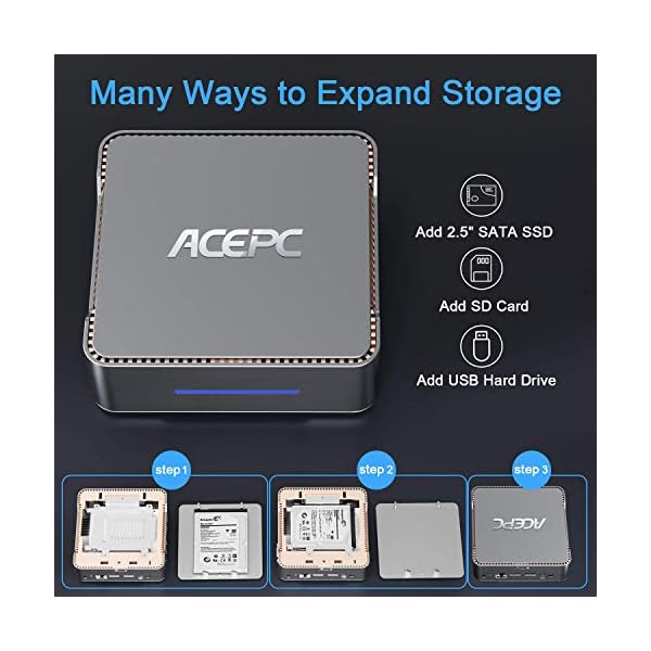 ACEPC Mini PC,Intel Celeron N3350,4GB DDR3 64GB eMMC,Windows 10 Pro Mini Computer Desktop,Support 2.5'' SATA SSD/HDD…