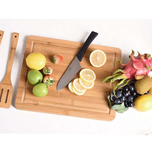 Comllen Organic Bamboo Gift Set With 3-Piece Wooden Utensils and a 14.5" x 11.5" Bamboo Cutting Board