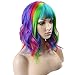 BERON 14” Short Curly Women Girl’s Charming Synthetic Wig with Air Bangs Wig Cap Included (Rainbow)thumb 1