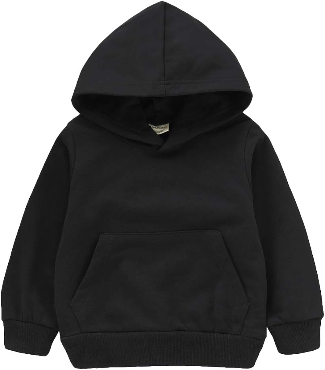 Toddler Kids Baby Boy Girl Long Sleeve Basic Solid Hoodie Pullover Sweatshirt Sports Tops with Pockets Outfits: Clothing