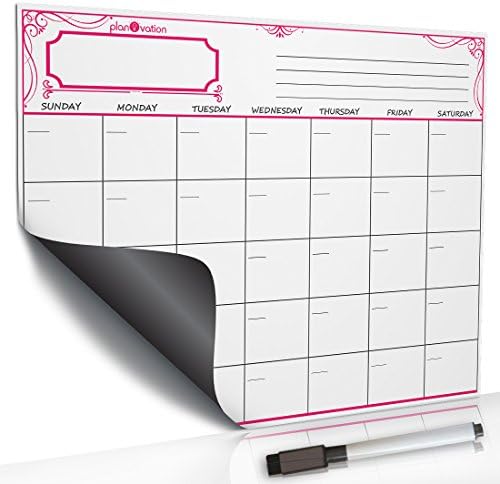 Premium Magnetic Dry Erase Board By planOvation - Weekly / Monthly Refrigerator Calendar - Perfect Organizer For The Family's Plans &amp; Chores (16" x 12", Pink)