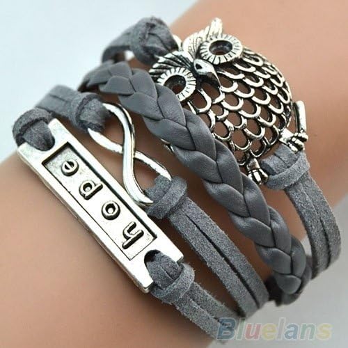 Naomi Multilayer Infinity Owl Charm Handmade Leather Bracelet Cuff Bangle Chain