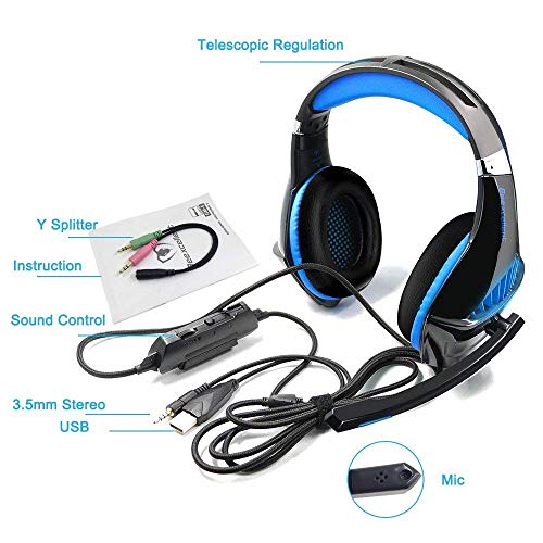 Gaming Headset,Proslife Game Headset with LED Lighting 3.5mm Surround Sound Noise Cancelling Microphone for Laptop, Desktop, MAC, Xbox, PS4, Phone Tablet