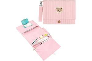 MOMIGO Baby Diaper Bag Organizer Pouches - Waterproof Pod Foldable Diaper Organizer Set, Cute Bear Bag Gift for Baby Shower (Pink)