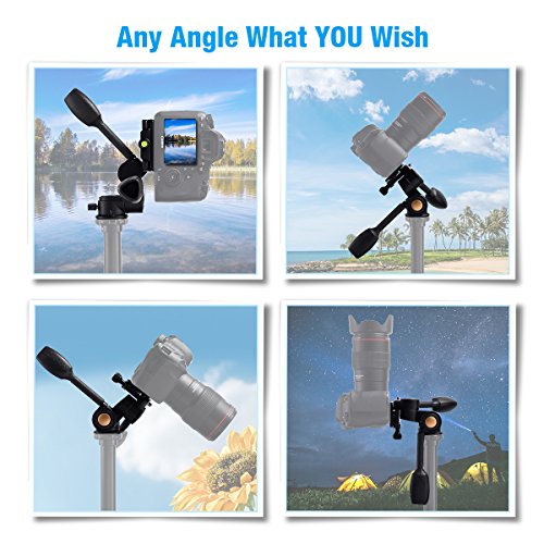 3-Way Tripod Head, Powerextra Three-Dimensional Aluminum Alloy Fluid Head with Quick Release Plate, 360 Degrees Free Rotation for Tripod, Monopod, Camera Slider and All DSLR Cameras