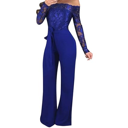 off shoulder blue jumpsuit