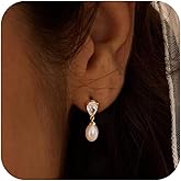 Pearl Earrings for Women,Dainty 14k Gold Plated Pearl Drop Earring Gold Bridal Dangle Earring Small Cute Stud Earring Wedding Dangle Earrings for Women Trendy Pearls Jewelry Bridesmaid Gifts Stuff