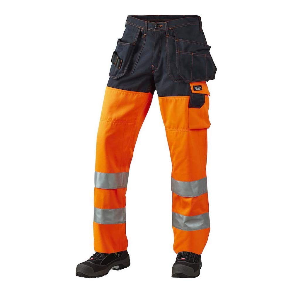 J.A.K. 1110088100 Series 11100 70% Polyester/30% Cotton Trousers with Hanging Pockets, EN 20471, Class 2, Orange/Navy, 56 R (39/32) Size