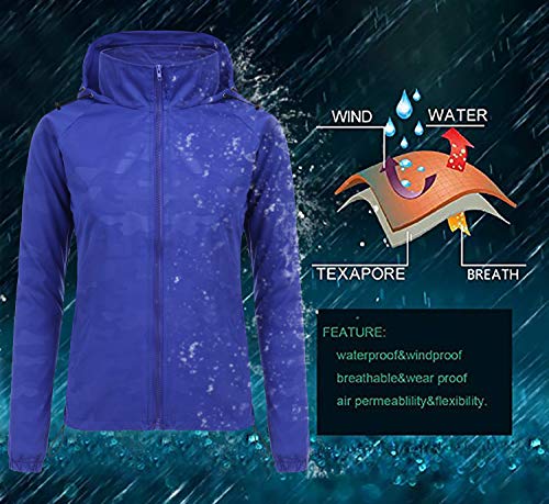 FISOUL Women's Lightweight Jacket Packable Running Windbreaker Active Outdoor Hooded Waterproof Raincoat S-XXL(Blue,X-Large)