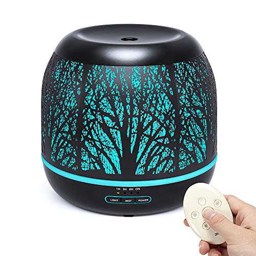 Bligli 500ml Essential Oil Diffuser Humidifiers Remote Control Aromatherapy Diffusers Room Decor Running 10 Hours with 7 Color LED Lights, Water-less Auto Shut-Off & 4 Time Modes