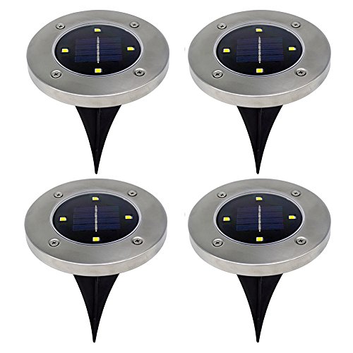 Lawn Solar LED Lights Path Uplight 4LED Waterproof In-Ground Light for Outdoor Gardern Bed Pathway, Walkway, Back Yard Grassland, Deck, Patio, Area Landscape Warm Lighting Solar Powered Lamps 4 PACK
