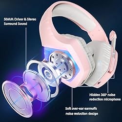 Bocodow Pink Gaming Headphones with Mic, Newest