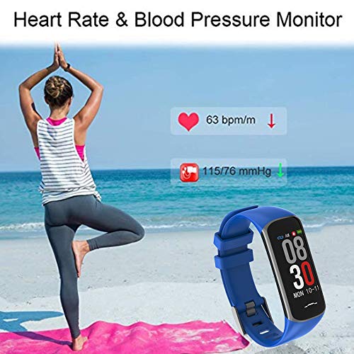 Fitness Tracker, Activity Tracker Watch with Heart Rate Monitor, Smart Watch with Message Reminder and Step Counter, Smart Bracelet with Blood Pressure and Sleep Monitor (Blue)