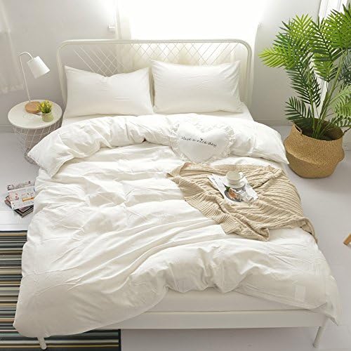 Rural Dandelion 100% Washed Cotton Duvet Cover Bedding Set, Healthy, Comfortable and Unique Style, King, White