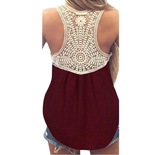 Tsmile Clearance Summer Women Lace Vest Tank Tops T-Shirt Sleeveless Casual Short Tops Blouse (Wine Red, L)