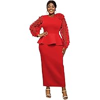 AOMEI Women's V Neck Applique Peplum Midi Dress Short Puff Sleeve Bodycon  Office Business Party Dresses for Women(Rose, S) at Amazon Women's Clothing  store