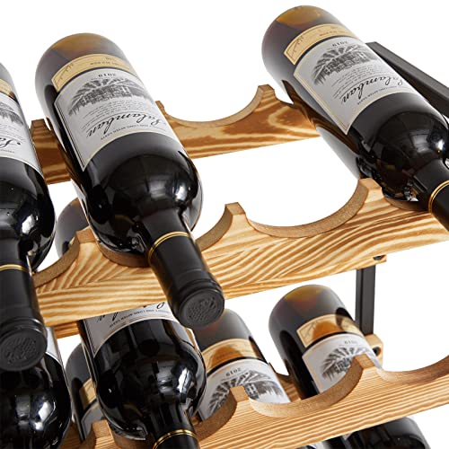 IBUYKE TMJ904H Wooden Wine Rack with 3 Levels, Wine Rack 12 Bottles | Stackable Wine Rack Countertop Storage Organizer Wine Racks for Kitchen Bar Cellar