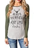 OURS Women Long Sleeve Christmas Reindeer Printed Sweatshirt Blouse T-Shirt Tops…