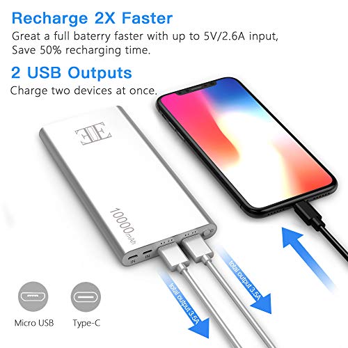 image for Eui External Battery,2 USB Outputs Portable Charger Power Bank with Ty
