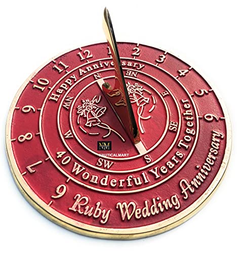NauticalMart 40th Ruby Wedding Anniversary Sundial Gift Him or Her, Husband or Wife, Parents, Grand Parents, Couples to Celebrate Anniversary Unique Gift (40th Anniversary) at Amazon