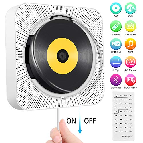 Portable CD/DVD Player with Bluetooth, Wall Mountable CD DVD Player HDMI Built-in HiFi Speakers with Remote for TV, Music Player Support FM Radio USB SD Card AV Jack 3.5mm Headphone Jack - Thumbnail 2