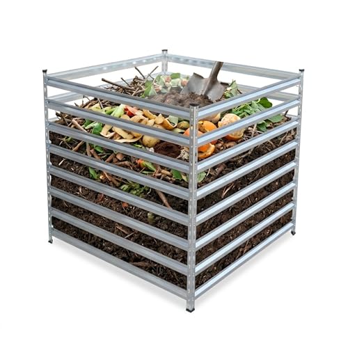 Relaxdays metal composter, garden compost bin, silver